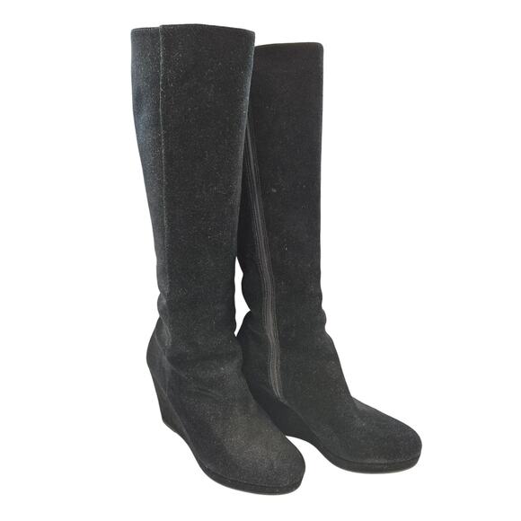 Via Spiga Black Genuine Suede Zip up tall wedge boots Size 8 1/2 - Picture 3 of 6